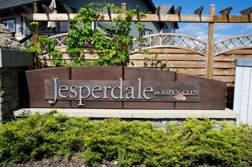 This artistic metal sign greets residents as they drive into the community of Jesperdale, a quiet community in Spruce Grove.
