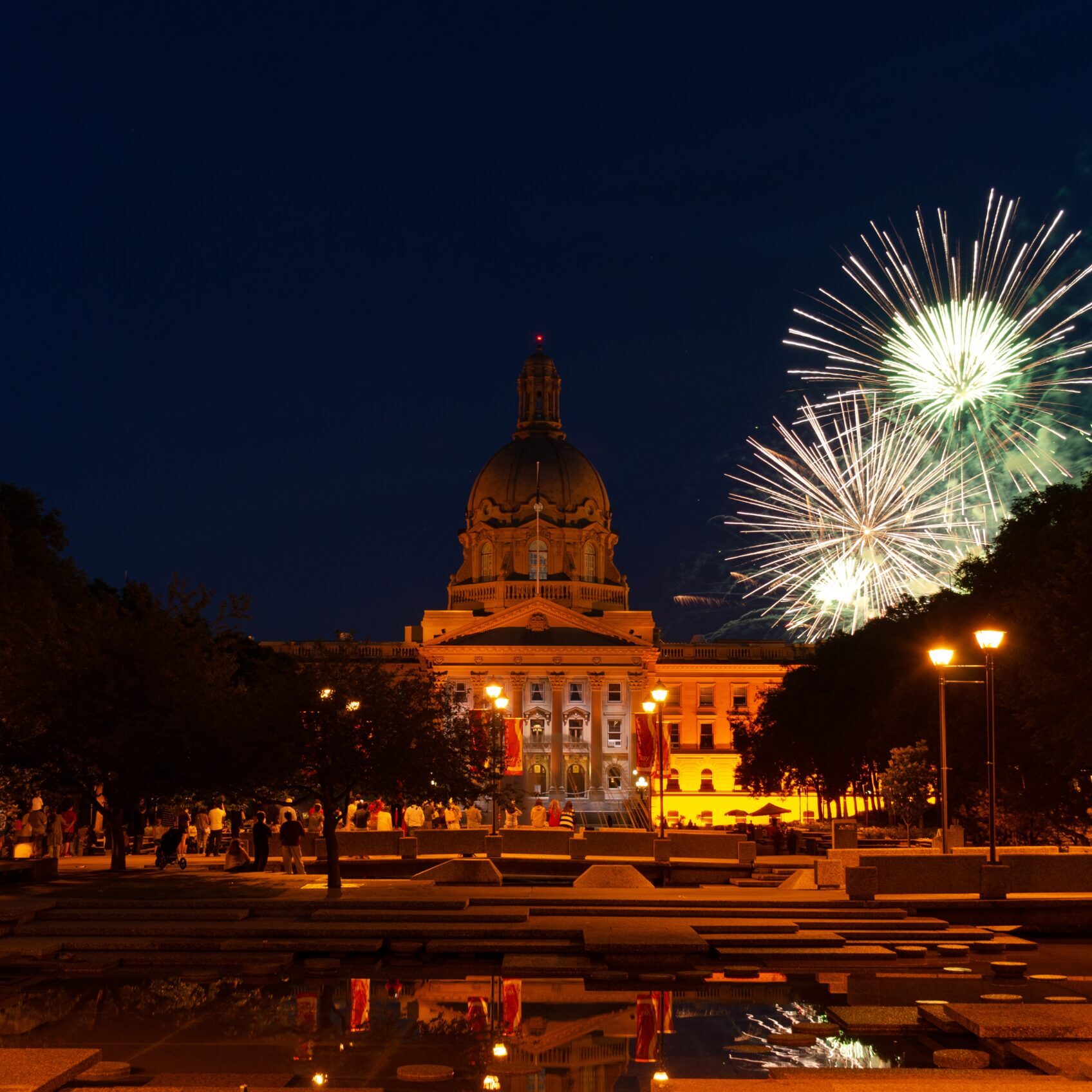 Colorful,Fireworks,In,The,Sky,Over,Alberta,Legislature,Grounds,In